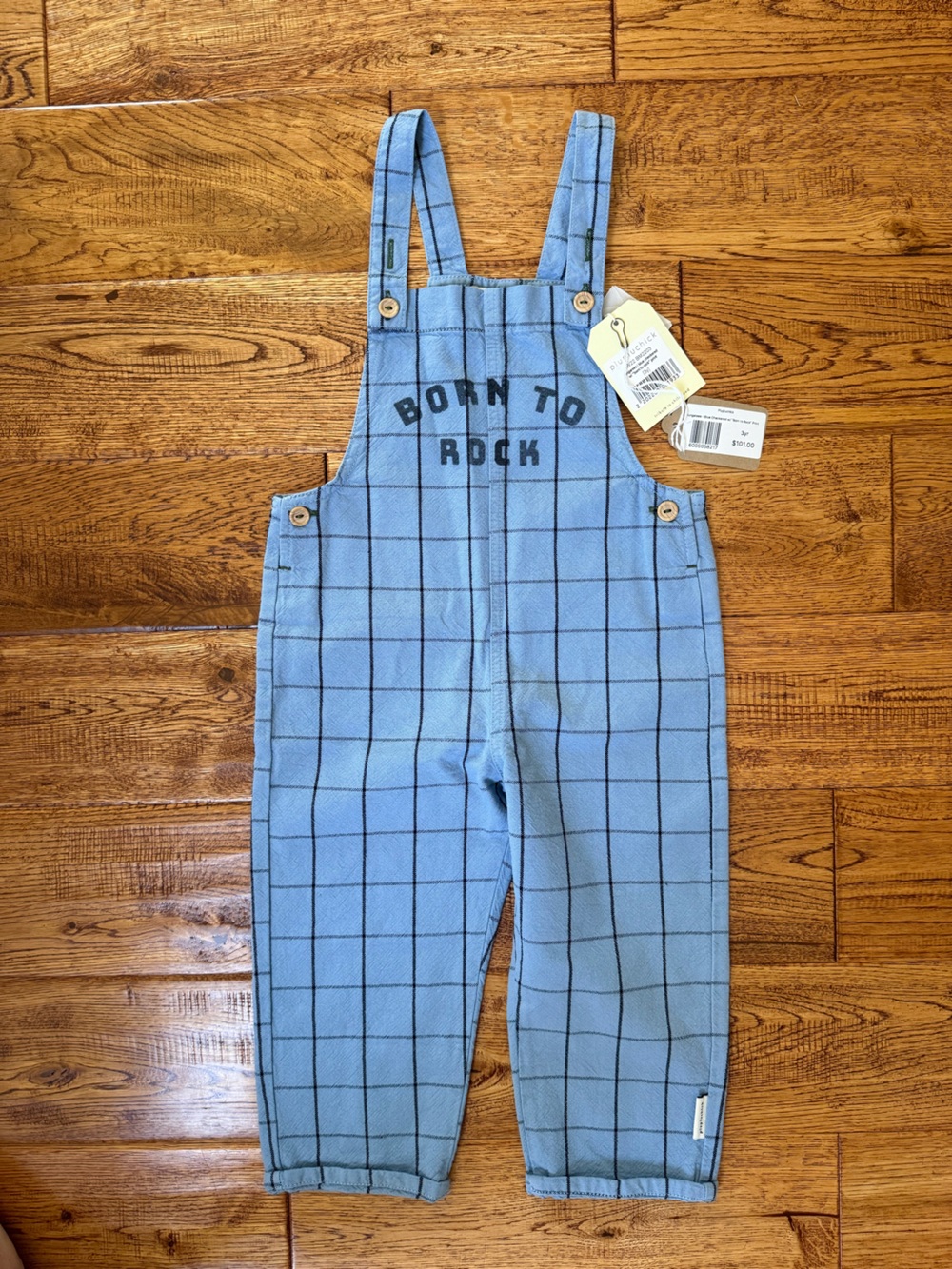 Piupiuchick Blue Plaid Kids Born to Rock Overalls
